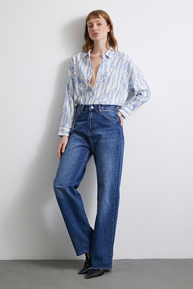 Zebra Desen Modal Gömlek Mavi - 4