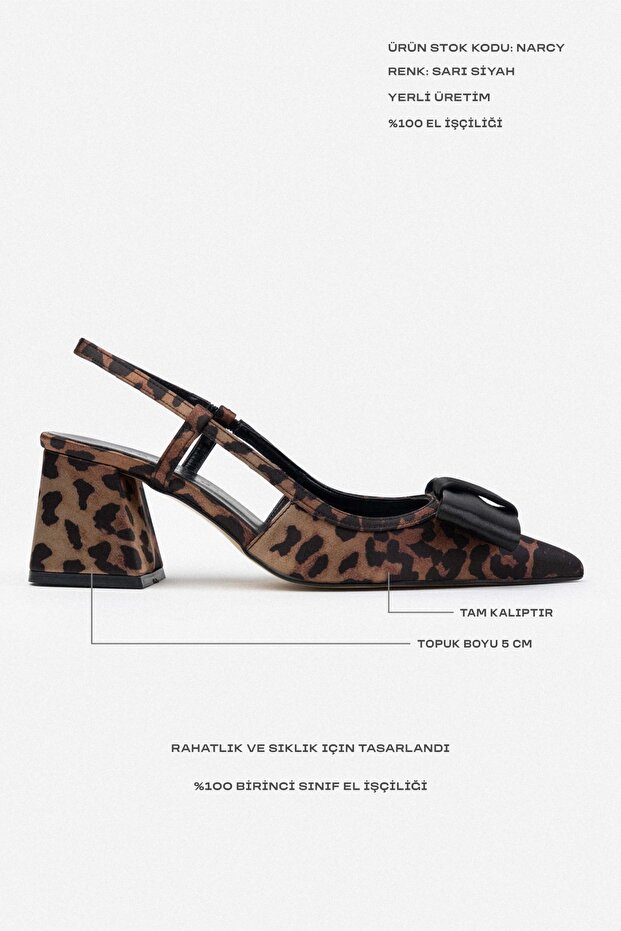 Narcy Leopard szatén fekete masni részletes hegyes orrú női sarkú cipő - 3