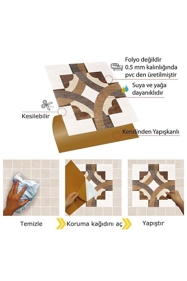 Kendinden Yapışkanlı Ahşap 004 Desenli Pvc Karo 30x30 Cm (33 ADET) 3m2 - 3