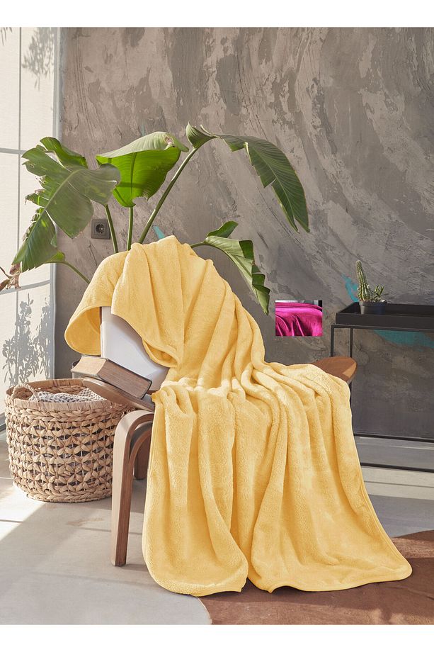 Deluxe Wellsoft Battaniye Sarı Çift Kişilik 200x220 cm - 4