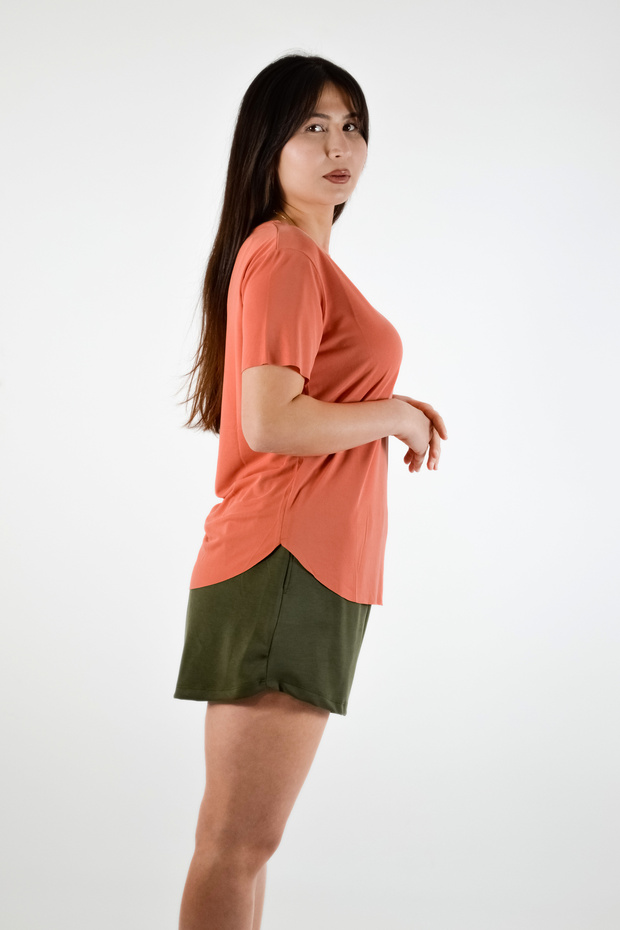 Sıfır Yaka Yan Yırtmaçlı Modal Basic T-Shirt - 4