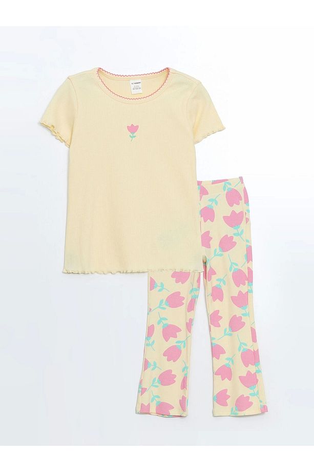 LCW Kids SARI Fırfırlı Kız Bebek Tişört ve Tayt 2'li - 1