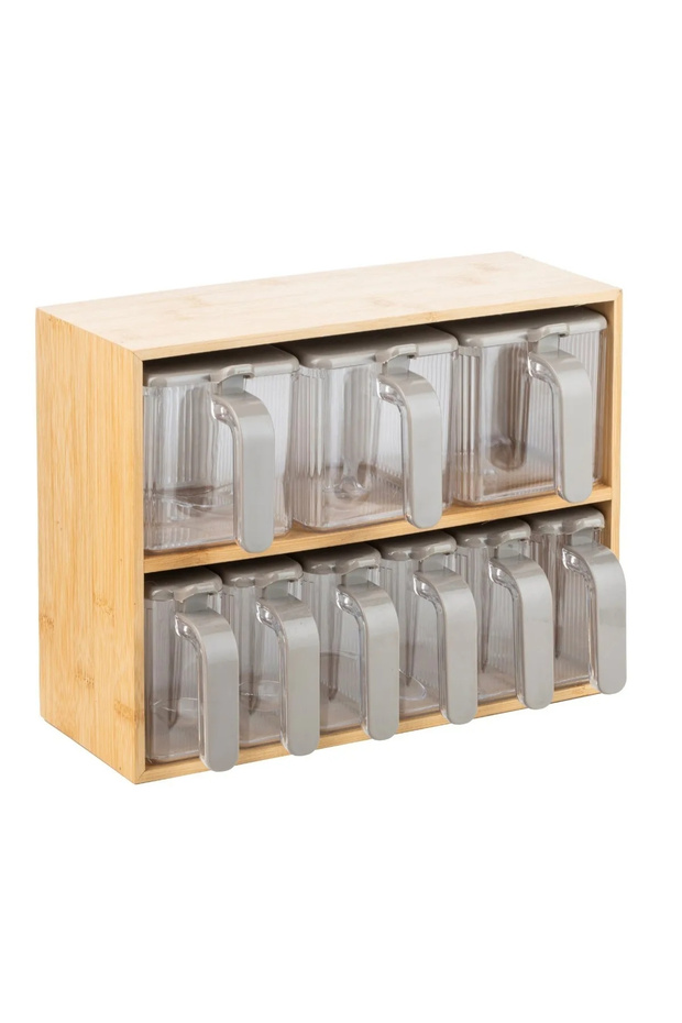 9-Piece Spice Rack Set with Bamboo Stand 19 Pieces Practical Storage Container with Spoon - 1