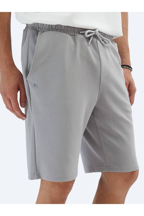 Gri Düz Örme Jogging Fit Spor Bermuda - 4