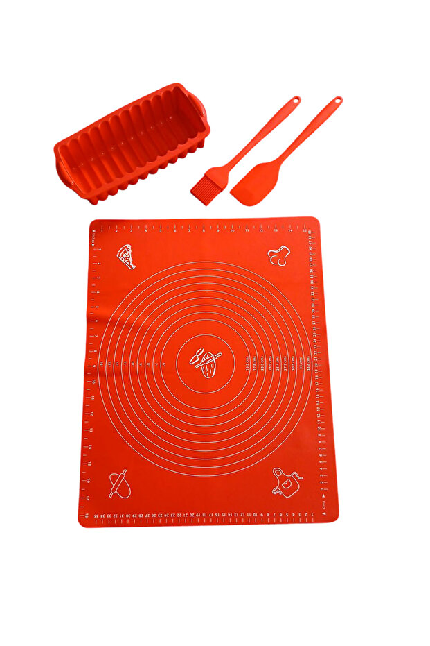 4 Piece Silicone Kitchenware Set Dough Mat Brush Spatula Baton Cake