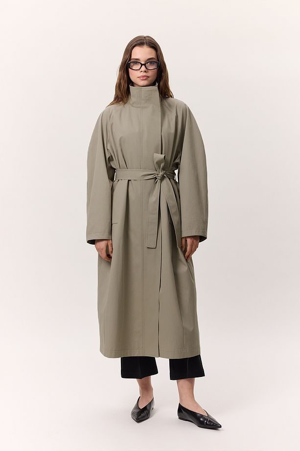 YÜKSEK YAKA OVERSIZE TRENÇKOT YEŞİL - 5