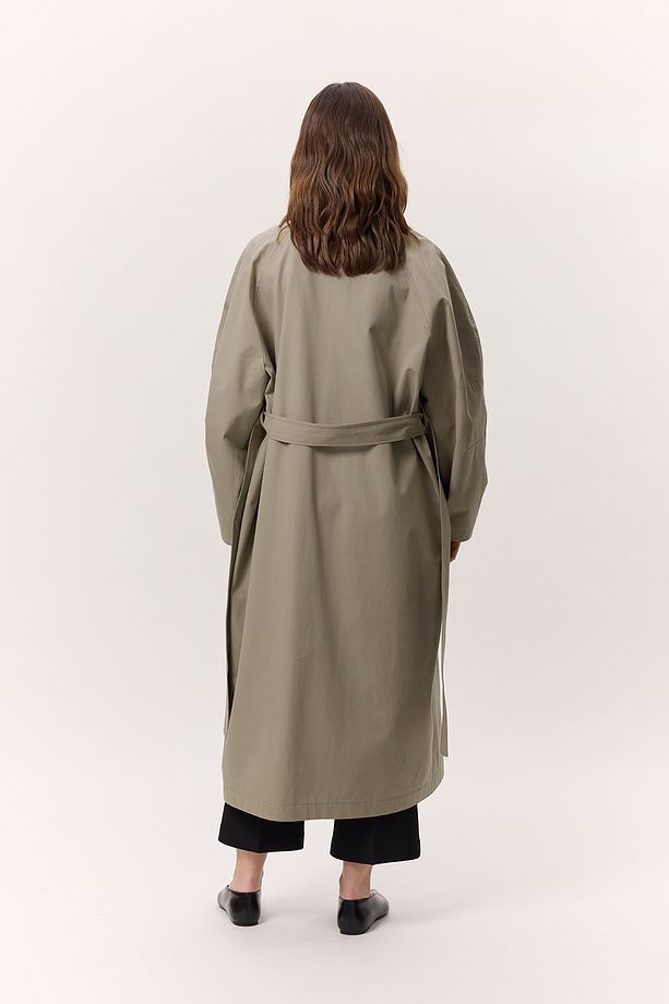 YÜKSEK YAKA OVERSIZE TRENÇKOT YEŞİL - 6