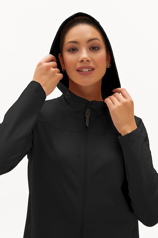 Kadın Siyah Softshell Kışlık Içi Polarlı Kapüşonlu Uzun Eşofman Üstü 0457 - 7