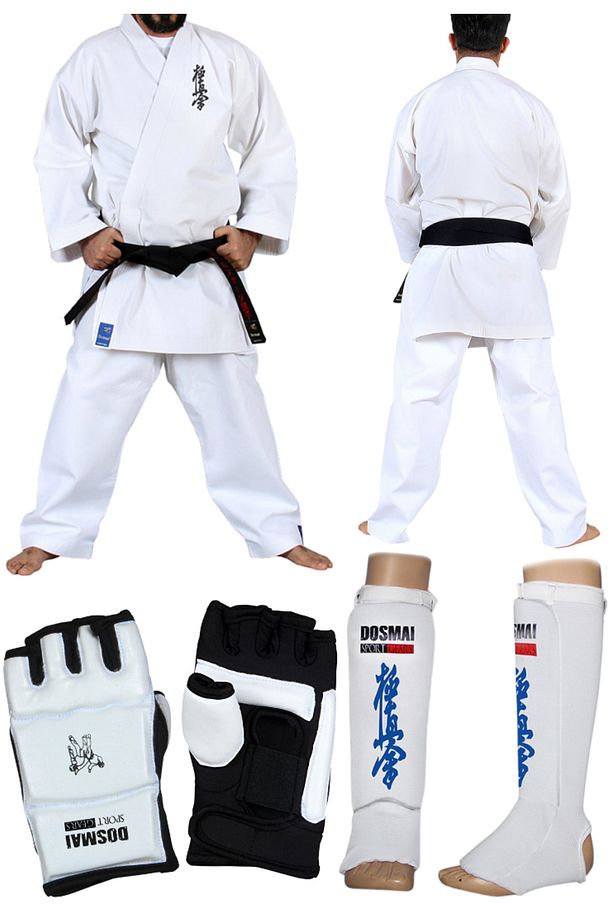 Karate Elbisesi -  Kyokushin Seti - Taekwondo Eldiveni - Profesyonel Örme Ayak Kaval Koruma Seti - 1
