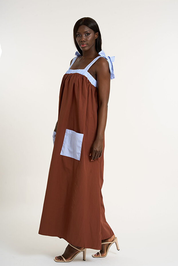 Askılı Uzun Poplin Elbise - 4