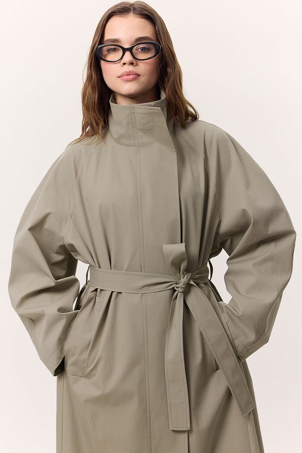 YÜKSEK YAKA OVERSIZE TRENÇKOT YEŞİL - 3