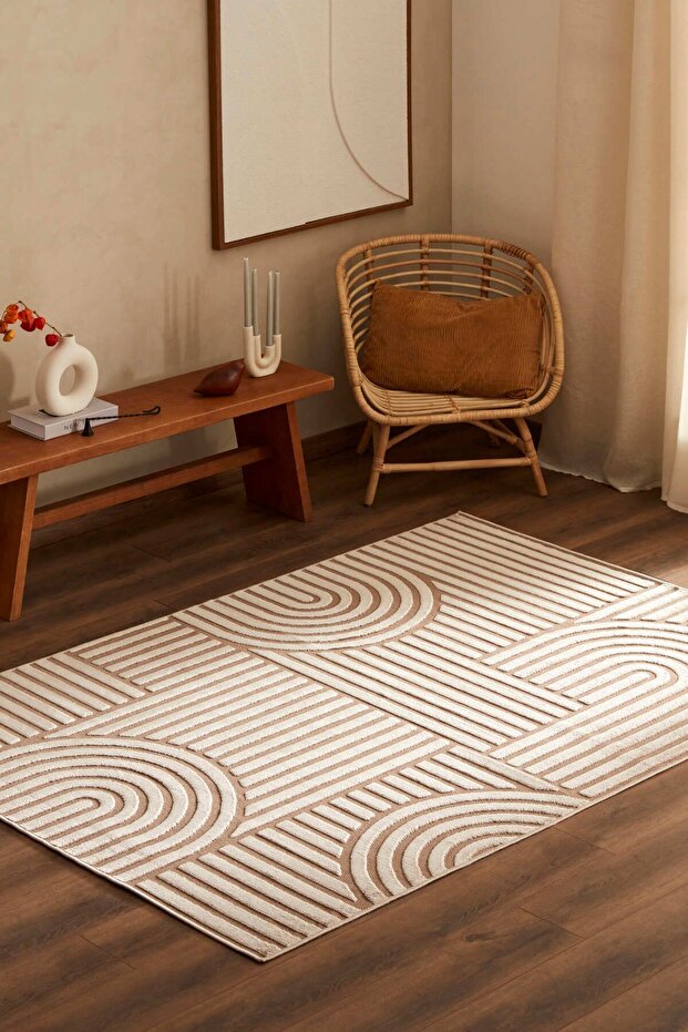 7/24 Iskandinav Thor Bej Salon Mutfak Halısı Yolluk - 1