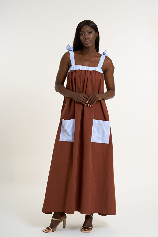 Askılı Uzun Poplin Elbise - 3