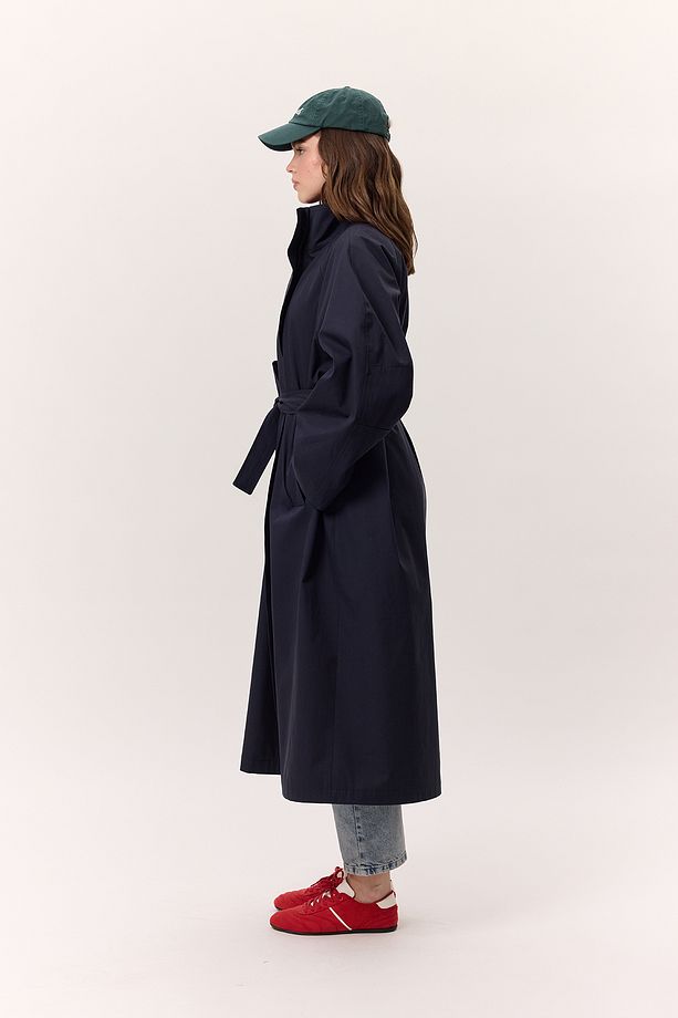 YÜKSEK YAKA OVERSIZE TRENÇKOT LACİVERT - 5