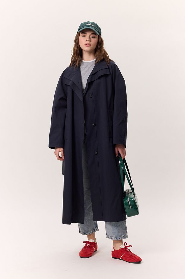 YÜKSEK YAKA OVERSIZE TRENÇKOT LACİVERT - 3