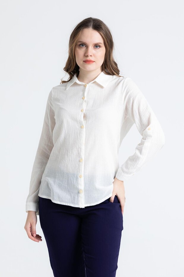 Long Sleeve Voile Avşar Summer Shirt Cream Krm