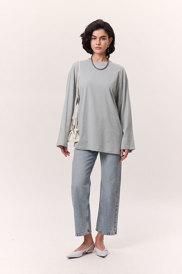 GENİŞ KOL OVERSIZE TSHIRT AÇIK MAVİ - 2