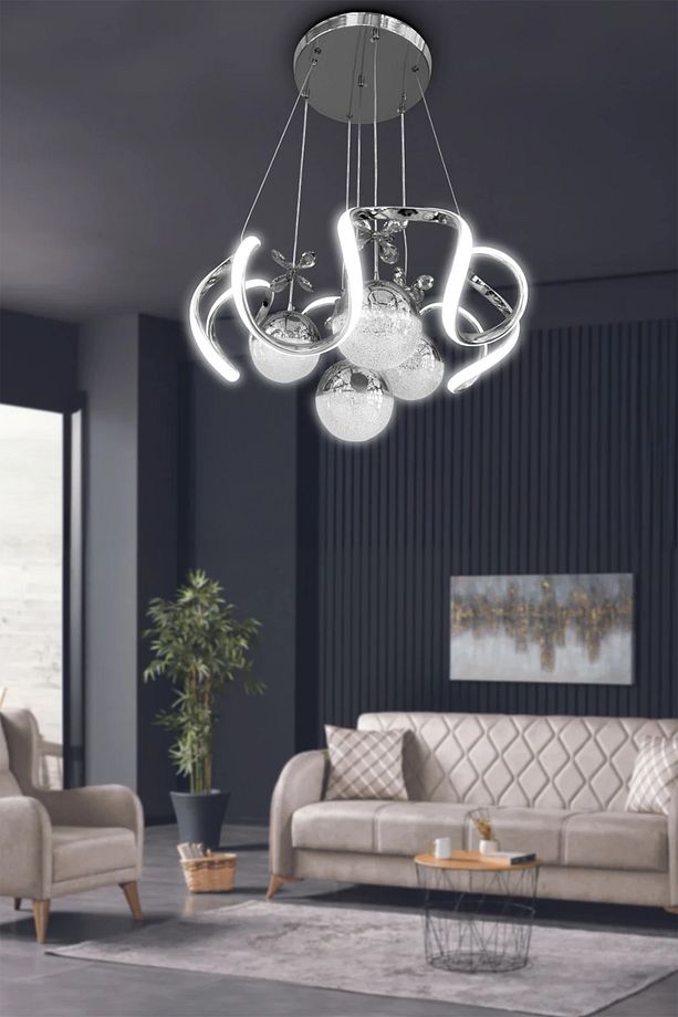 Modern Sarkıt Arya XL 4 Toplu Led Avize - 3 Renk Kumandasız Krom - 3