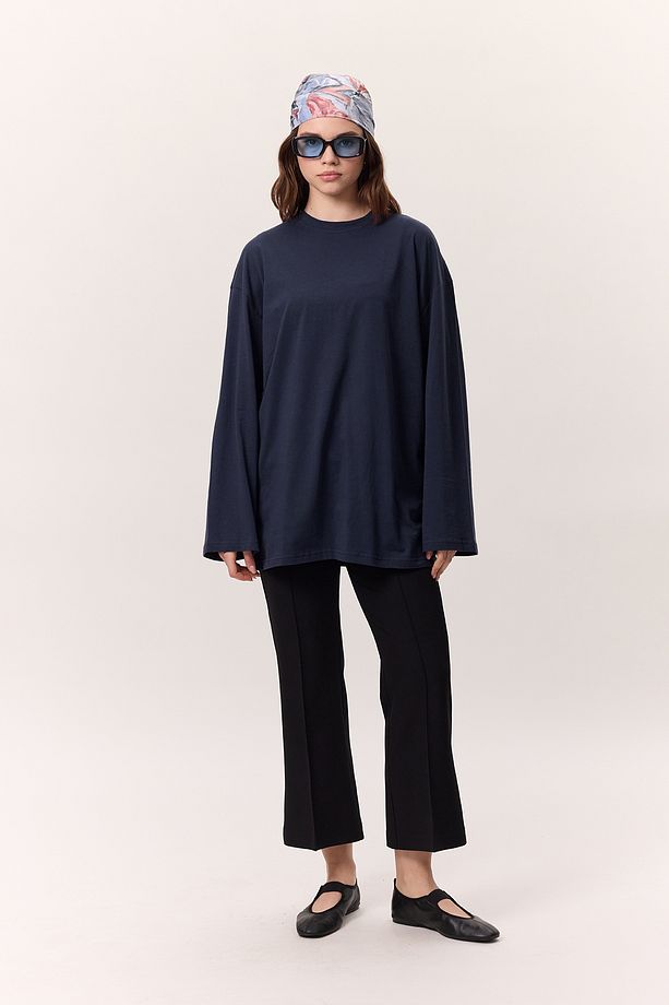 GENİŞ KOL OVERSIZE TSHIRT LACİVERT - 3