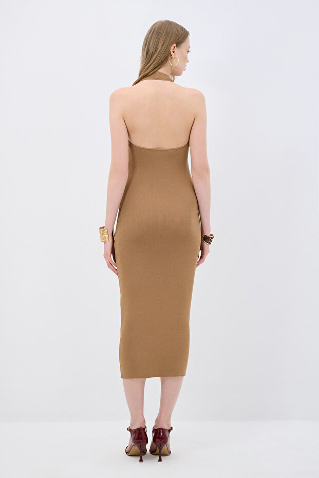 Halter Yaka Triko Elbise - 7