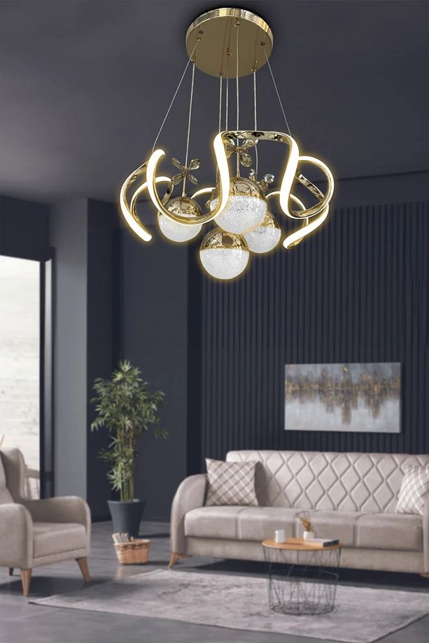 Modern Sarkıt Arya XL 4 Toplu Led Avize - 3 Renk Kumandasız Gold - 2