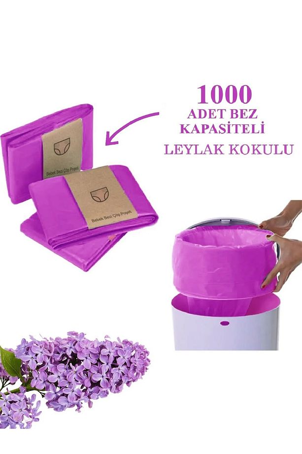 16Lt Çöp Kutuları Ile Uyumlu 1000 Adet Bebek Bezi Kapasiteli Leylak Kokulu 2 Paket Yerli Çöp Poşeti - 1