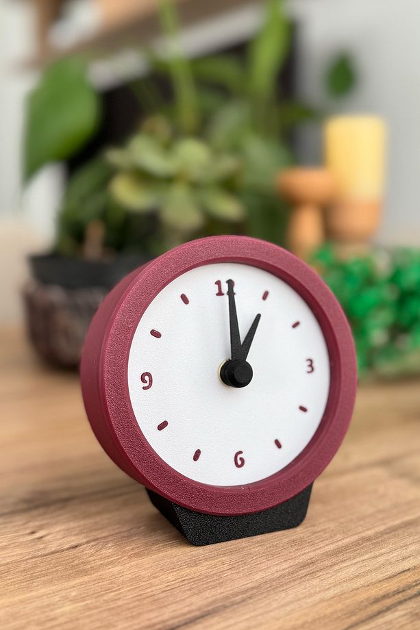 Masa Saati Analog Retro Yuvarlak Bordo - Vişne Çürüğü - 1