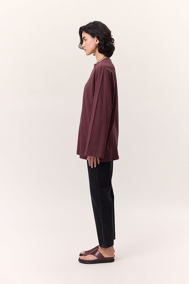 GENİŞ KOL OVERSIZE TSHIRT BORDO - 4