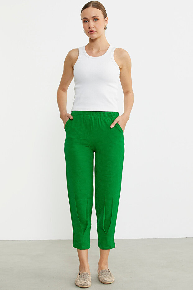 Crepe Trousers with Ruched Detail - Green