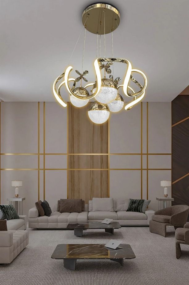 Modern Sarkıt Arya XL 4 Toplu Led Avize - 3 Renk Kumandasız Gold - 3