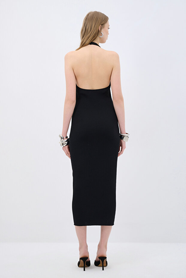Halter Yaka Triko Elbise - 6