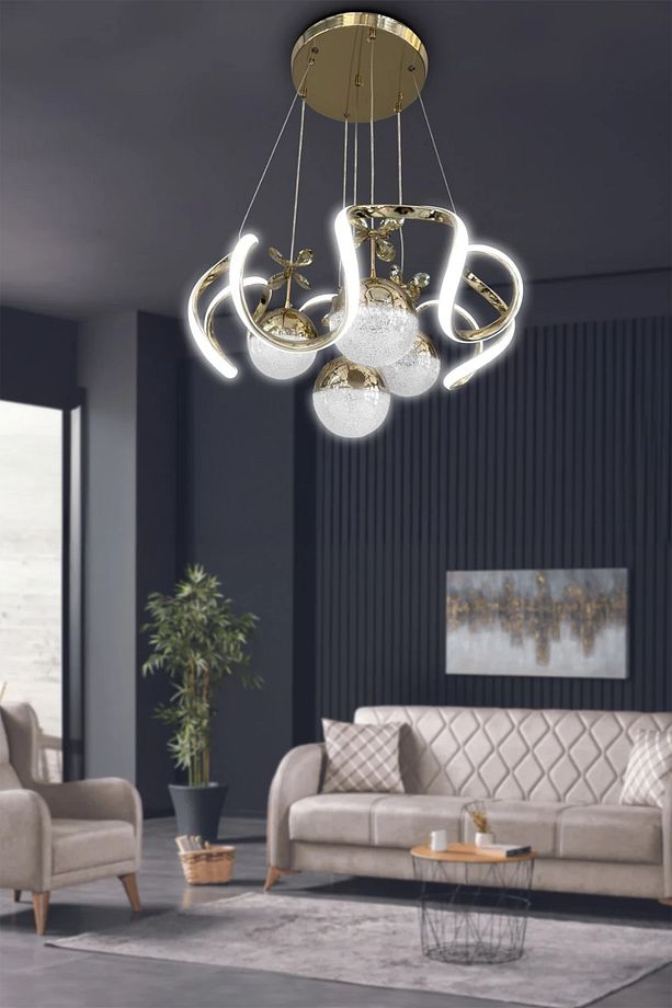 Modern Sarkıt Arya XL 4 Toplu Led Avize - 3 Renk Kumandasız Gold - 1