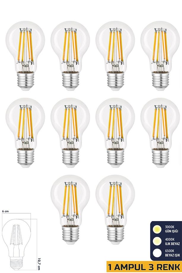 3 Renkli Led Filament Rustik Ampul 6W E27 A60 ERD-261 - 1
