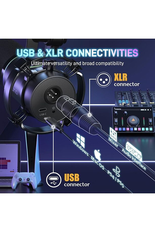 Pd200x Xlr/usb Dinamik Mikrofon Yazılımlı Rgb Mikrofonu, Ses Kontrolü Podcasting, Kayıt Için - 3