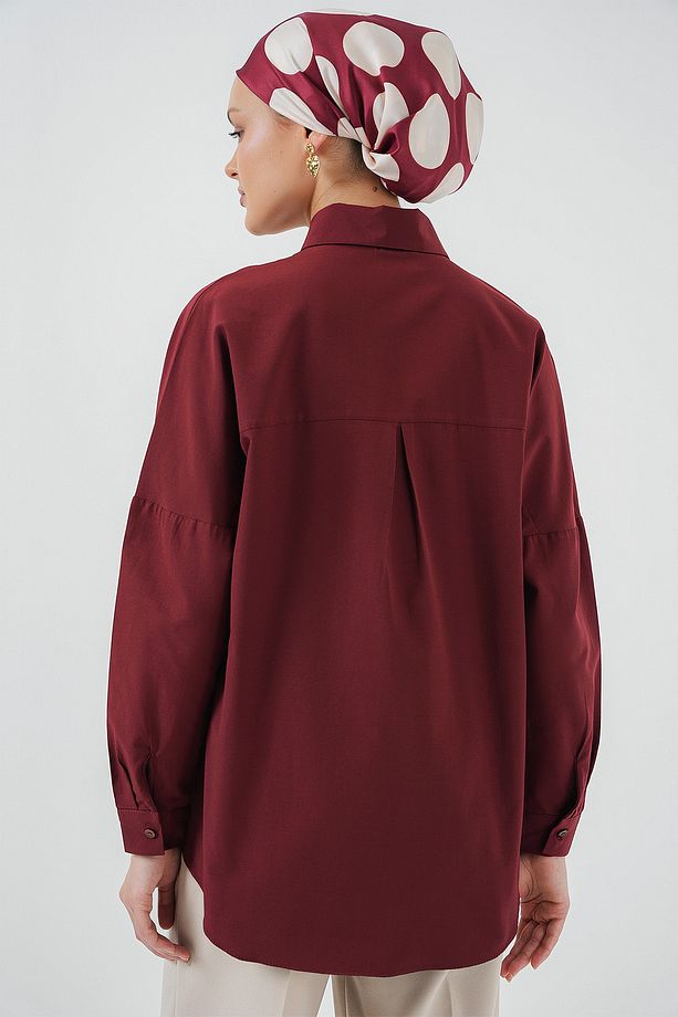 103901 Oversize Basic Tesettür Gömlek - Mürdüm - 7