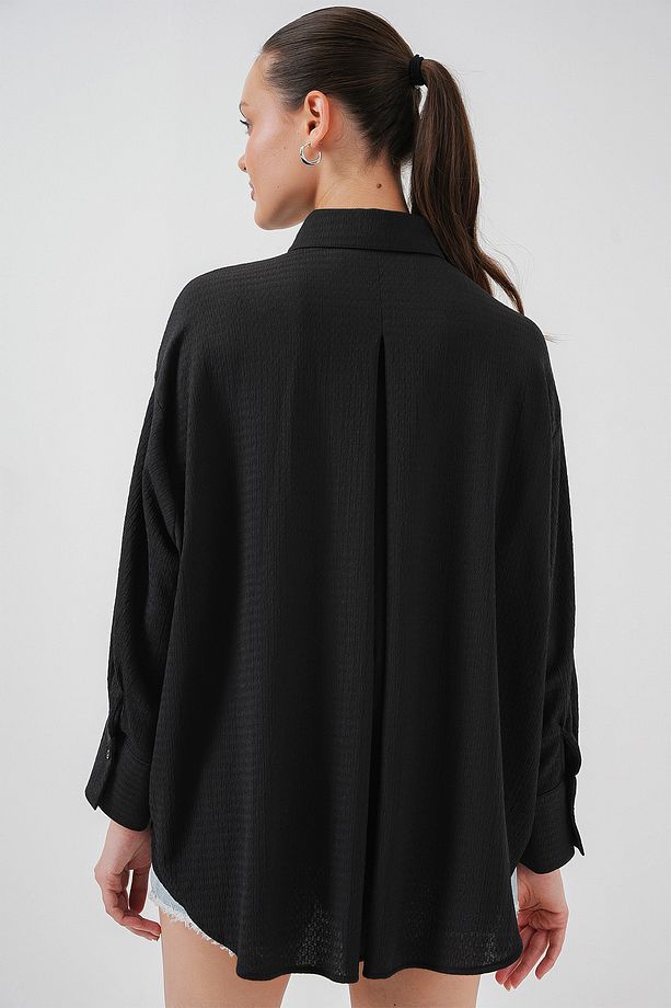 Kadın Örme Oversize Gömlek 20264 - Siyah - 8