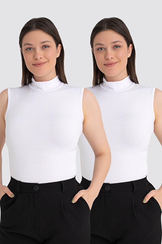 Women's White Turtleneck 2-Piece Sleeveless Body