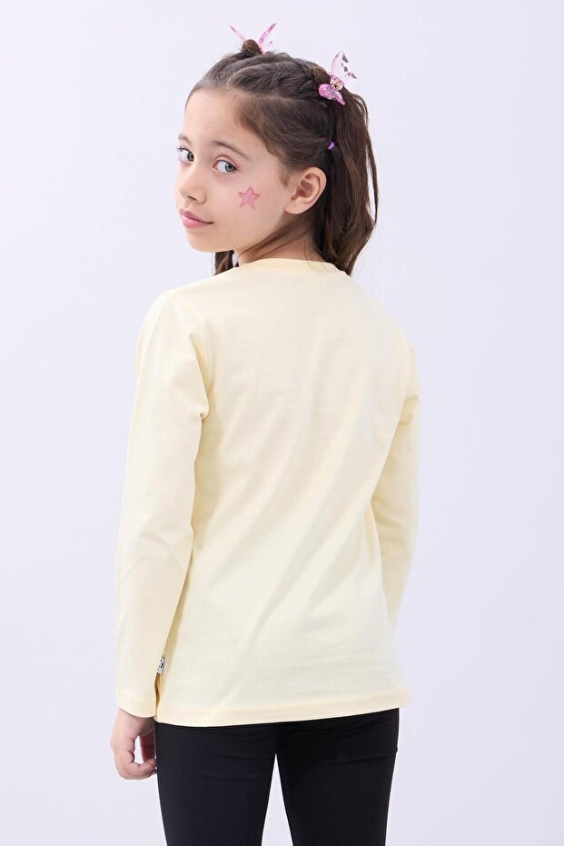 %100 Pamuklu Kız ve Erkek Unisex Uzun Kollu Basic Tshirt Sarı - 5