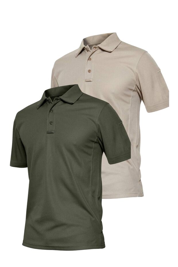 Men's 2 Pack Tactical Polo Neck Shirts Quick Dry Moisture Wicking Performance T-Shirt