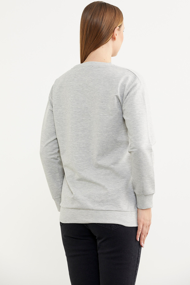 Baskılı Oversize Basic Sweatshirt - Gri - 5