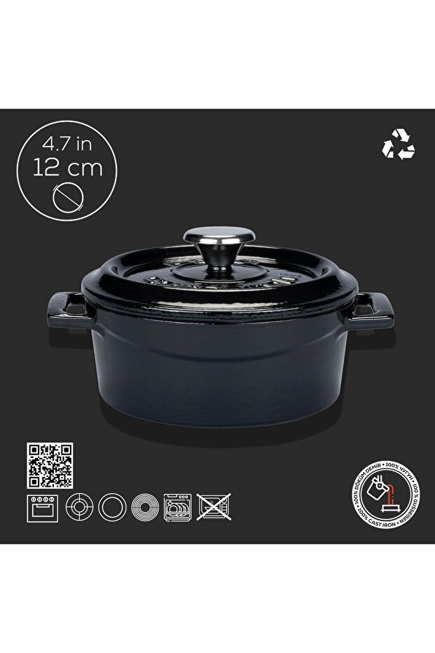 Tencere Mini Yuvarlak Siyah Trendy Kapak 12 Cm - 2