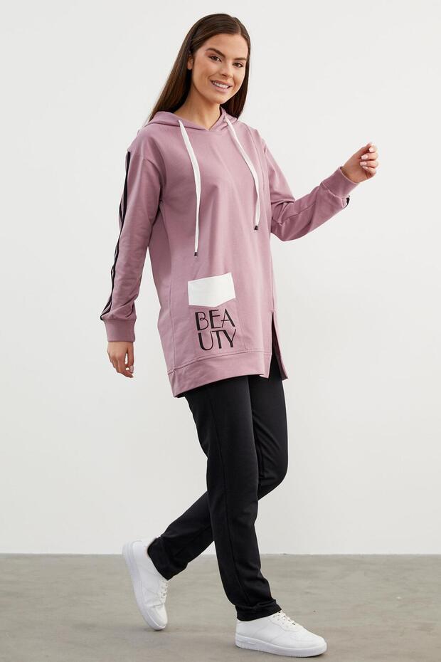 Trening oversize cu glugă - Liliac - 5