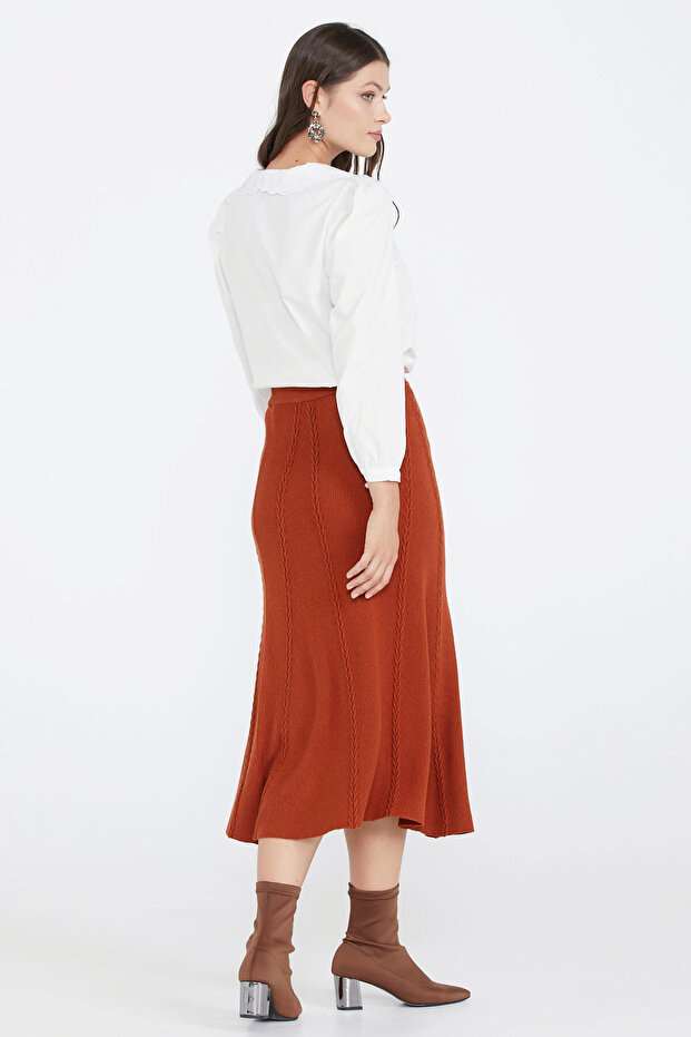 Kadın Triko Etek - Kiremit - 4