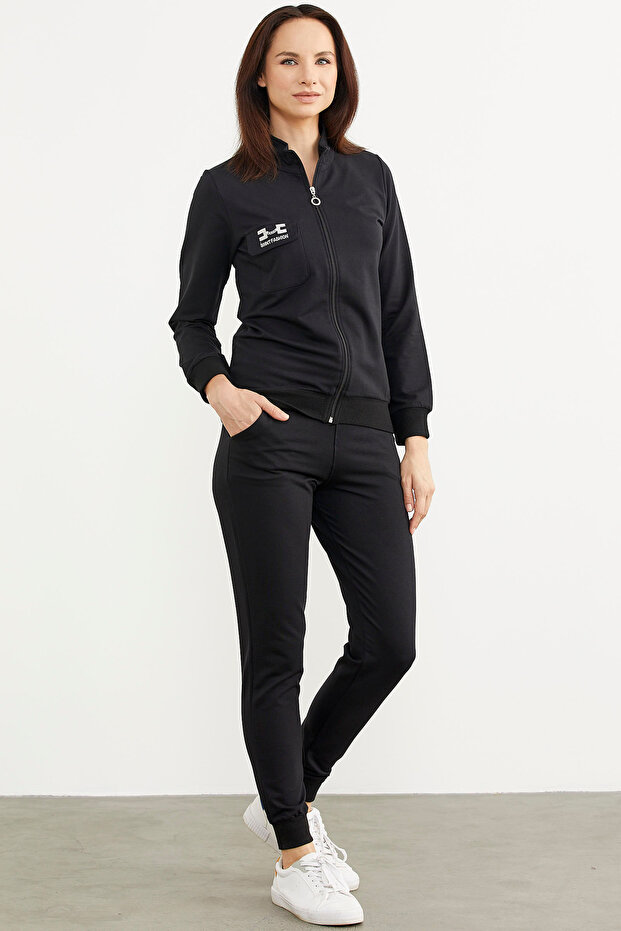 Анцуг с цип - Черен - 3