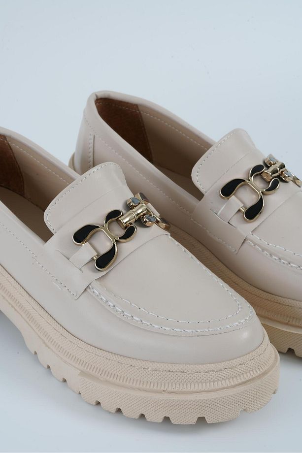 Kadın Bej Deri Yeni Gc Kalın Taban Loafer Makosen Ayakkabı 4,5cm Byndlfrk02 - 6