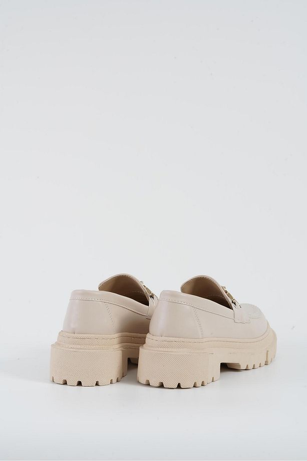 Kadın Bej Deri Yeni Gc Kalın Taban Loafer Makosen Ayakkabı 4,5cm Byndlfrk02 - 8