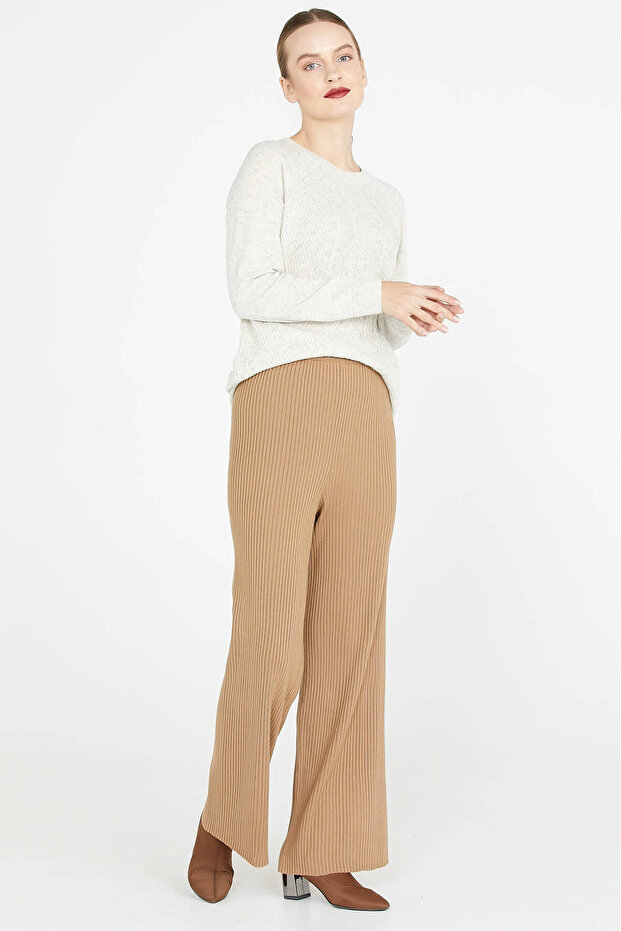 Fitilli Triko Pantolon - Kamel - 3