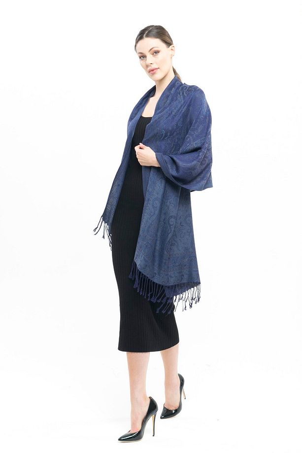 Cashmere Şal | Mürekkep Mavisi | Polyester Içermez | Kaliteli Ve Şık Tasarım | 4 Mevsim - 7