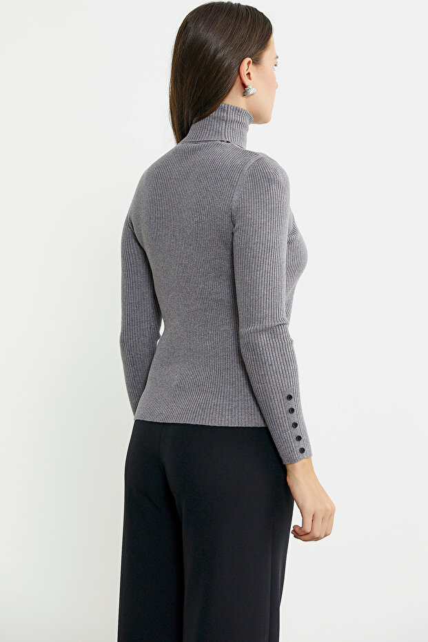 سترة تريكو بأزرار وياقة مدورة بالكامل - رمادي - 6