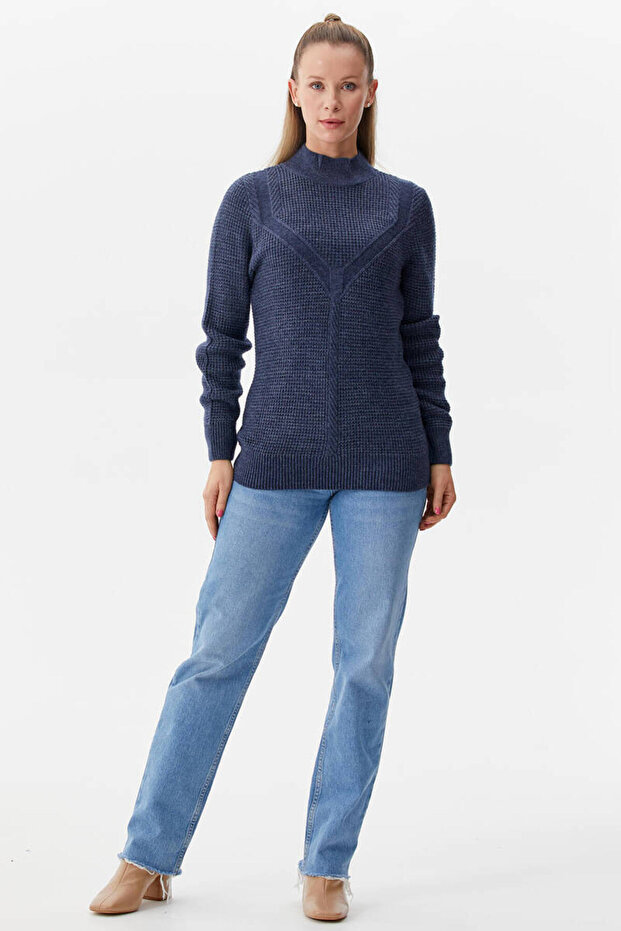 Half Fisherman Knitwear Sweater - Navy Blue